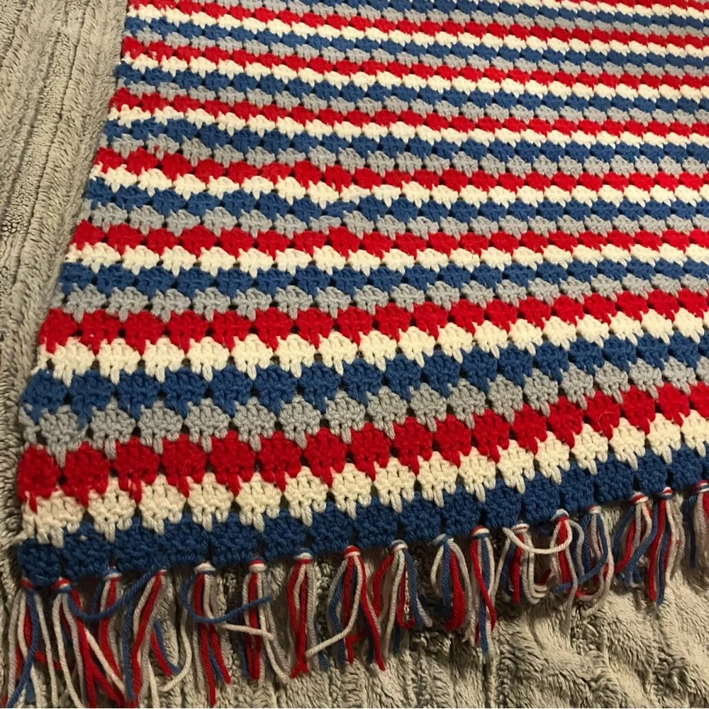 Red, White,‎ and Blue Crochet Afghan Throw Blanket 52”x68”